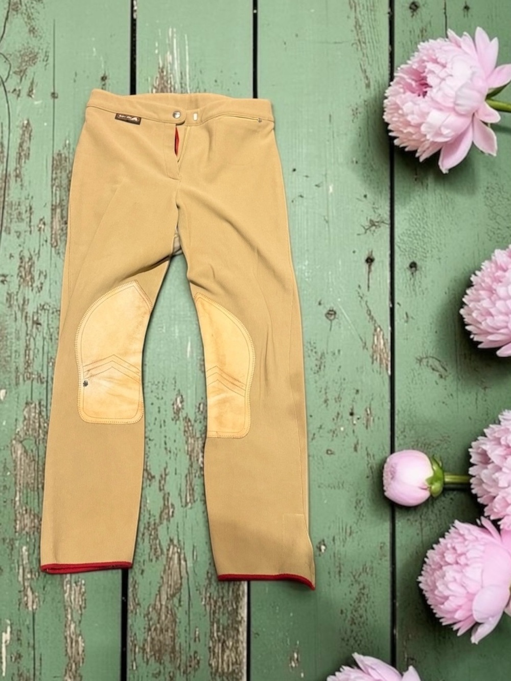 Eurostar Vintage Tan Riding Breeches with Contrast Red Trim